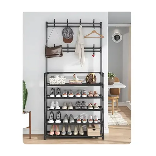5 Layer Shoe Rack Hat &amp; Coat Rack - Black