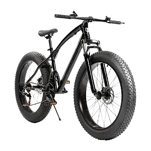 Fat Tyre Mountain Bikes for Unisex, 7 Gear Speed, 26 Inch Size, Black